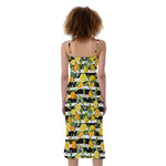 Orange And Lemon Striped Pattern Print Slim Fit Midi Cami Dress