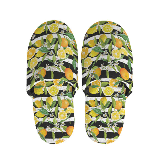 Orange And Lemon Striped Pattern Print Slippers