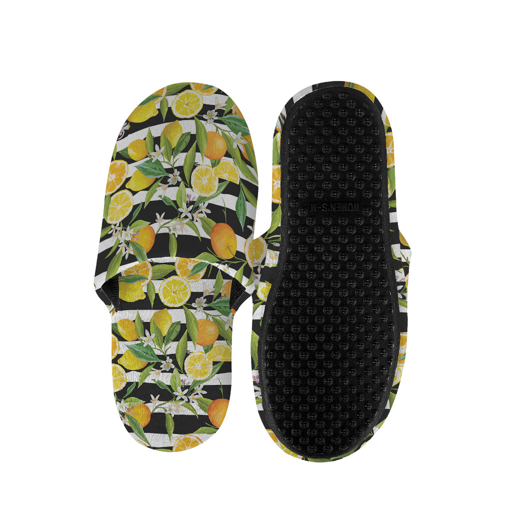 Orange And Lemon Striped Pattern Print Slippers