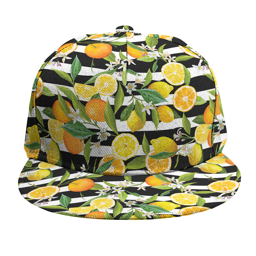 Orange And Lemon Striped Pattern Print Snapback Cap