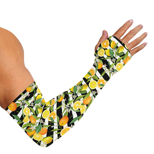 Orange And Lemon Striped Pattern Print Sun Protection Arm Sleeves