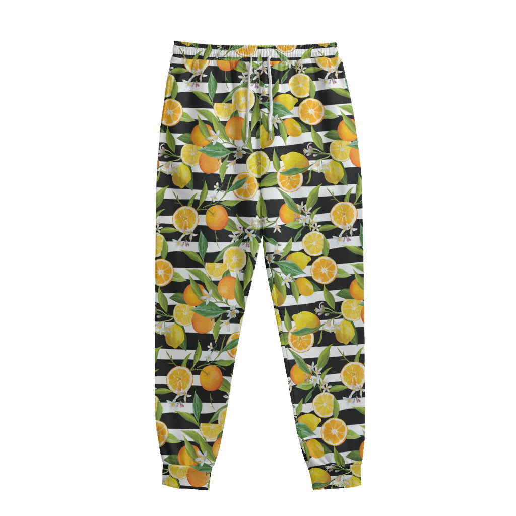 Orange And Lemon Striped Pattern Print Sweatpants