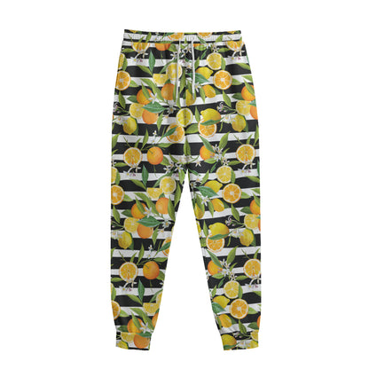 Orange And Lemon Striped Pattern Print Sweatpants