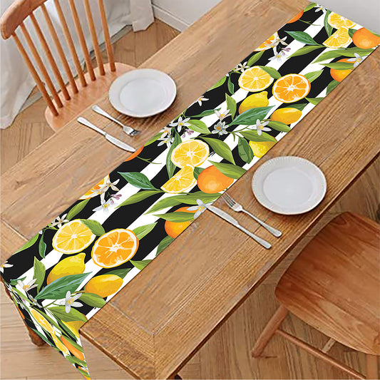 Orange And Lemon Striped Pattern Print Table Runner