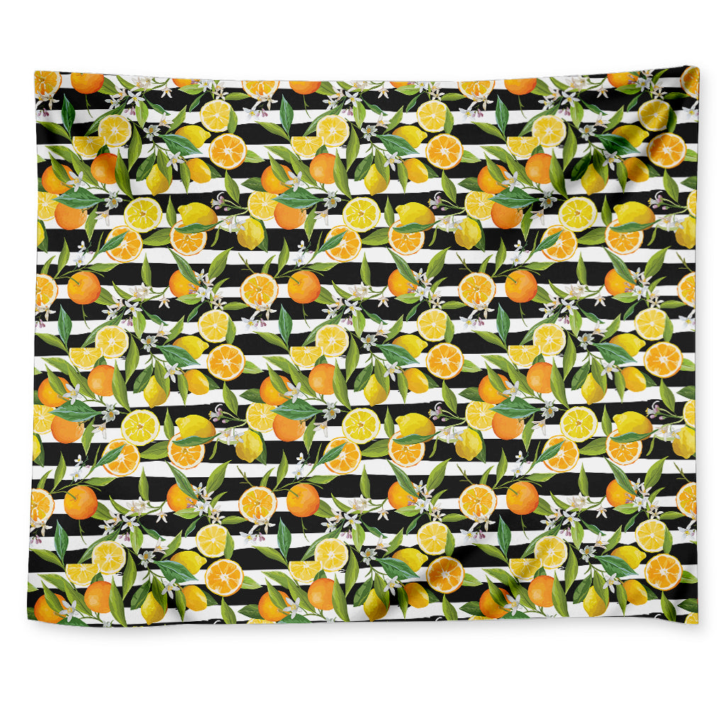Orange And Lemon Striped Pattern Print Tapestry