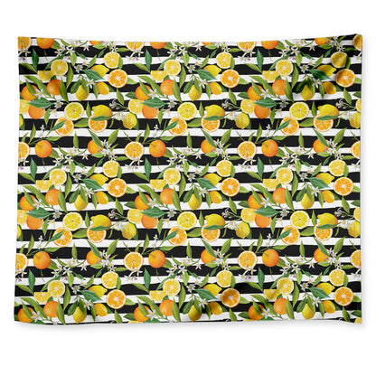 Orange And Lemon Striped Pattern Print Tapestry