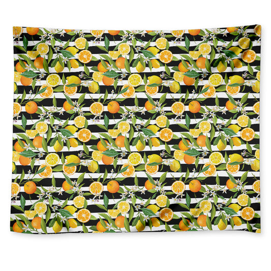 Orange And Lemon Striped Pattern Print Tapestry
