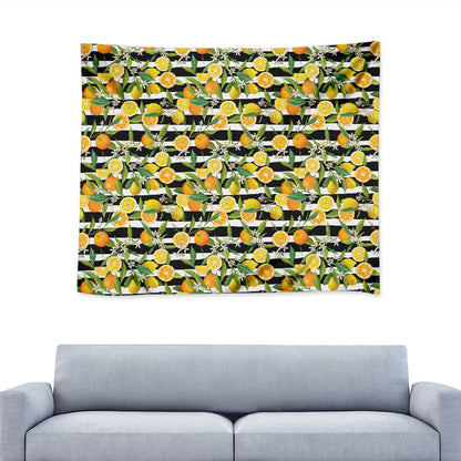 Orange And Lemon Striped Pattern Print Tapestry