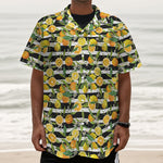 Orange And Lemon Striped Pattern Print Textured Short Sleeve Shirt
