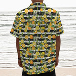 Orange And Lemon Striped Pattern Print Textured Short Sleeve Shirt