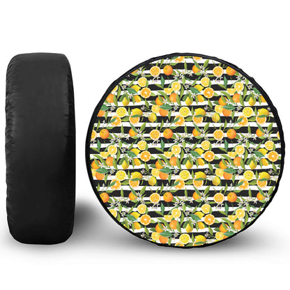 Orange And Lemon Striped Pattern Print Tire Cover