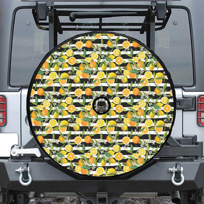 Orange And Lemon Striped Pattern Print Tire Cover With Camera Hole