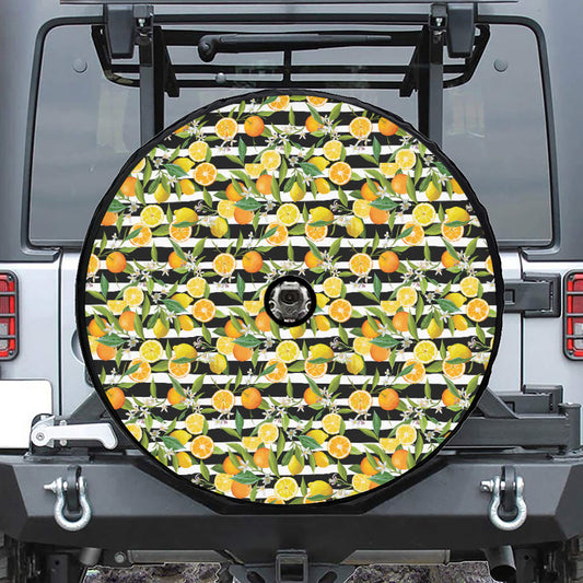 Orange And Lemon Striped Pattern Print Tire Cover With Camera Hole
