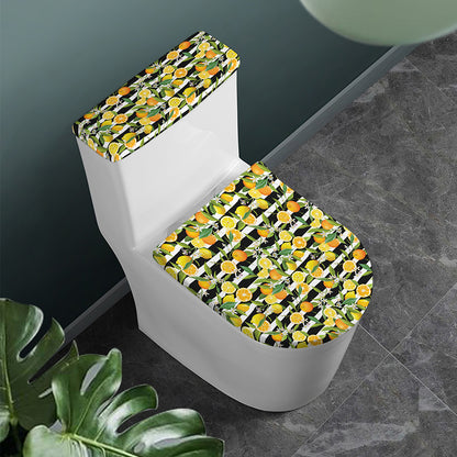 Orange And Lemon Striped Pattern Print Toilet Lid And Tank Cover Set