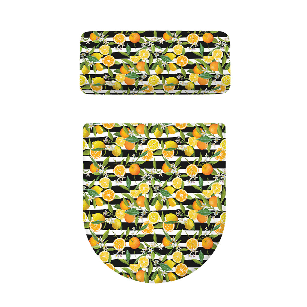 Orange And Lemon Striped Pattern Print Toilet Lid And Tank Cover Set