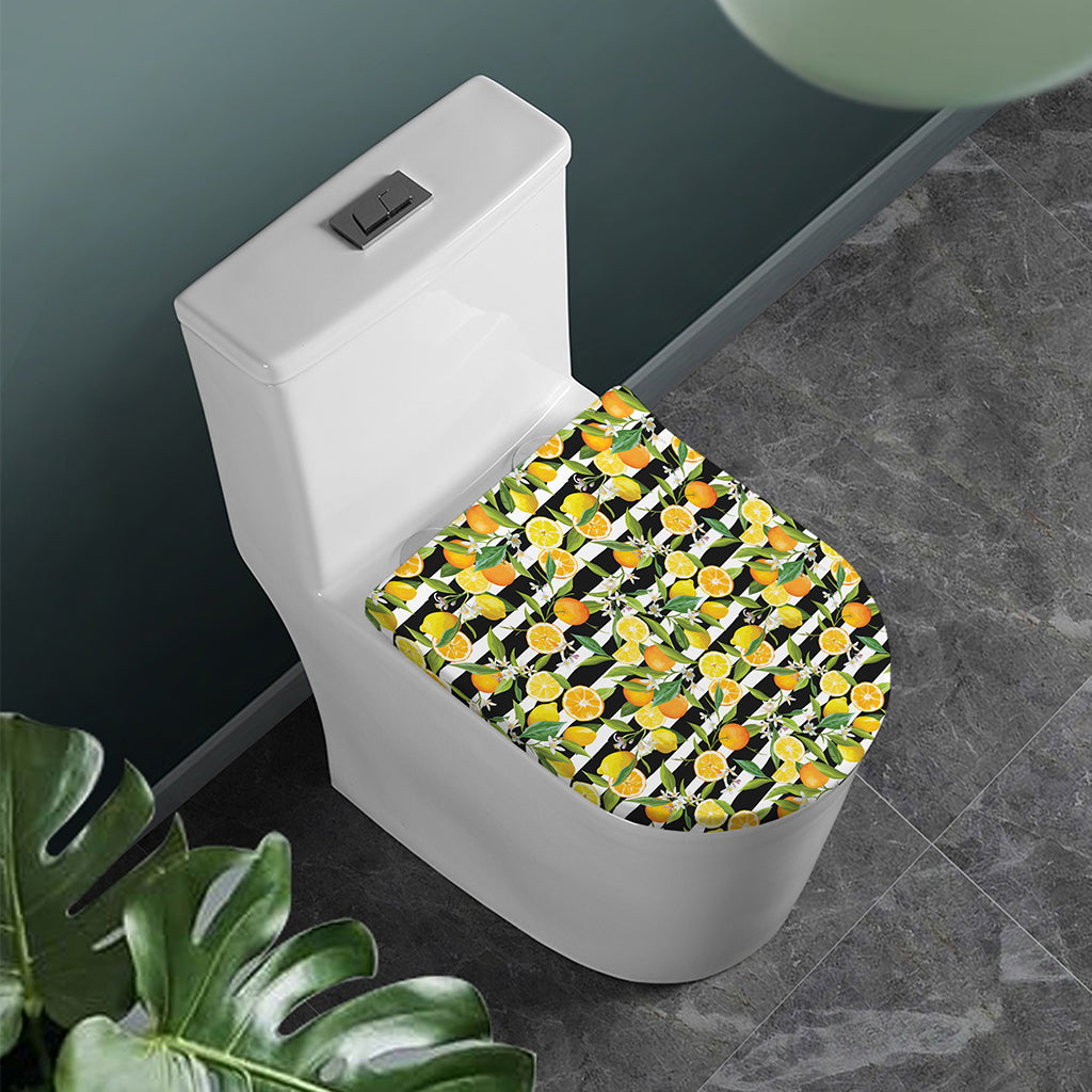 Orange And Lemon Striped Pattern Print Toilet Lid Cover