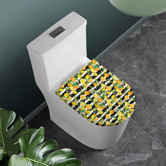 Orange And Lemon Striped Pattern Print Toilet Lid Cover