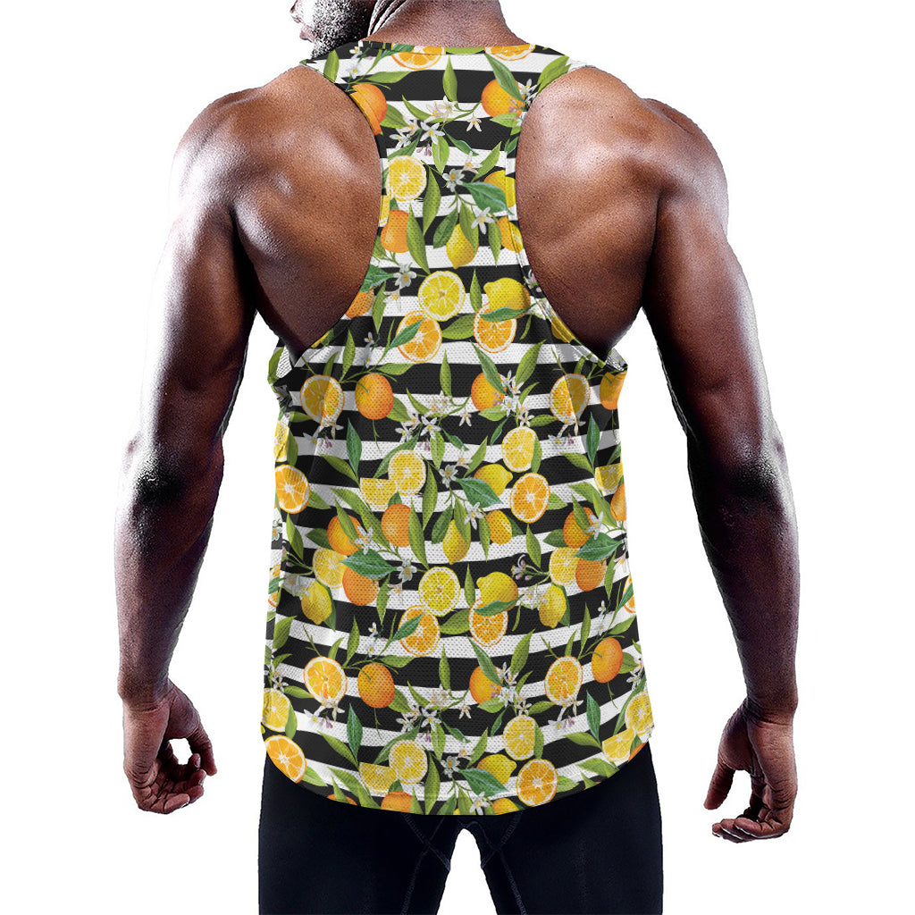 Orange And Lemon Striped Pattern Print Training Tank Top