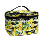 Orange And Lemon Striped Pattern Print Travel Makeup Bag
