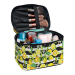 Orange And Lemon Striped Pattern Print Travel Makeup Bag