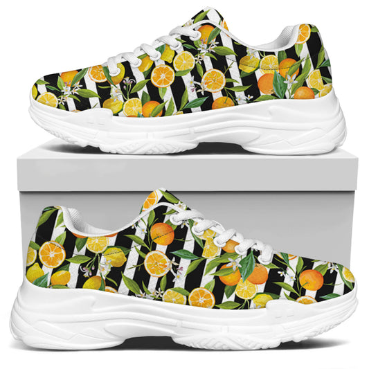 Orange And Lemon Striped Pattern Print White Chunky Shoes