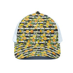 Orange And Lemon Striped Pattern Print White Mesh Trucker Cap
