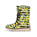 Orange And Lemon Striped Pattern Print Winter Boots