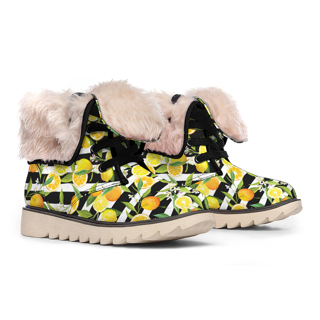 Orange And Lemon Striped Pattern Print Winter Boots