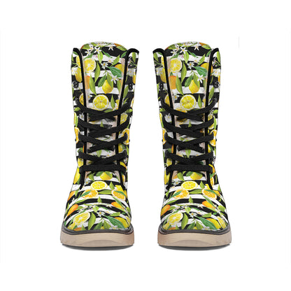 Orange And Lemon Striped Pattern Print Winter Boots