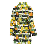 Orange And Lemon Striped Pattern Print Women's Bathrobe
