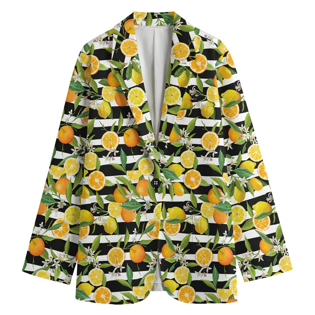 Orange And Lemon Striped Pattern Print Women's Blazer