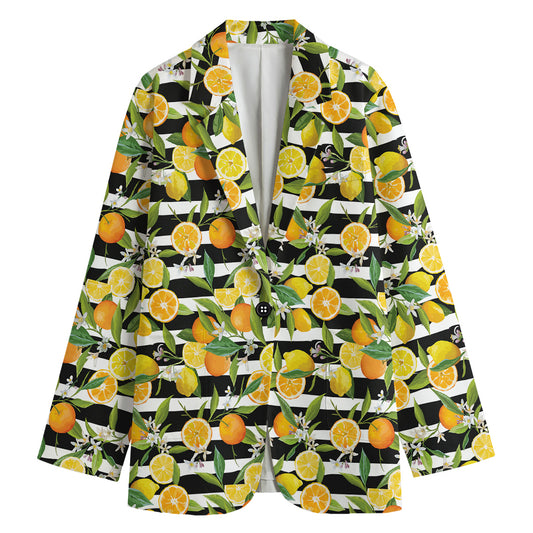 Orange And Lemon Striped Pattern Print Women's Blazer