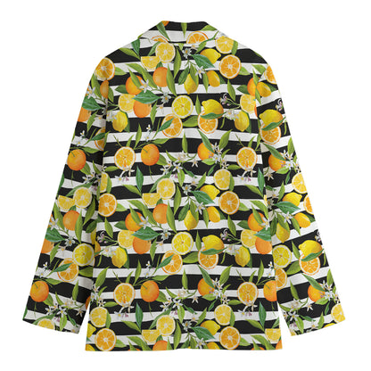Orange And Lemon Striped Pattern Print Women's Blazer