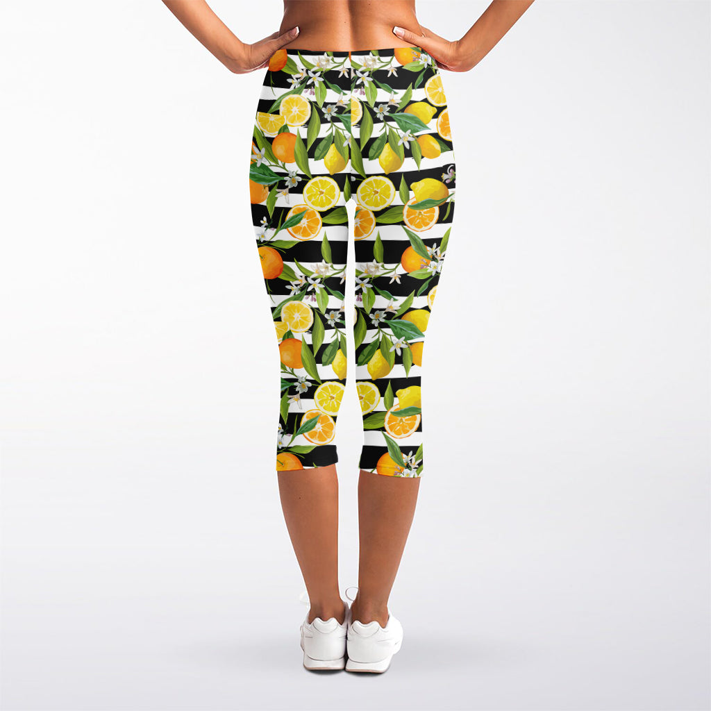 Orange And Lemon Striped Pattern Print Women's Capri Leggings