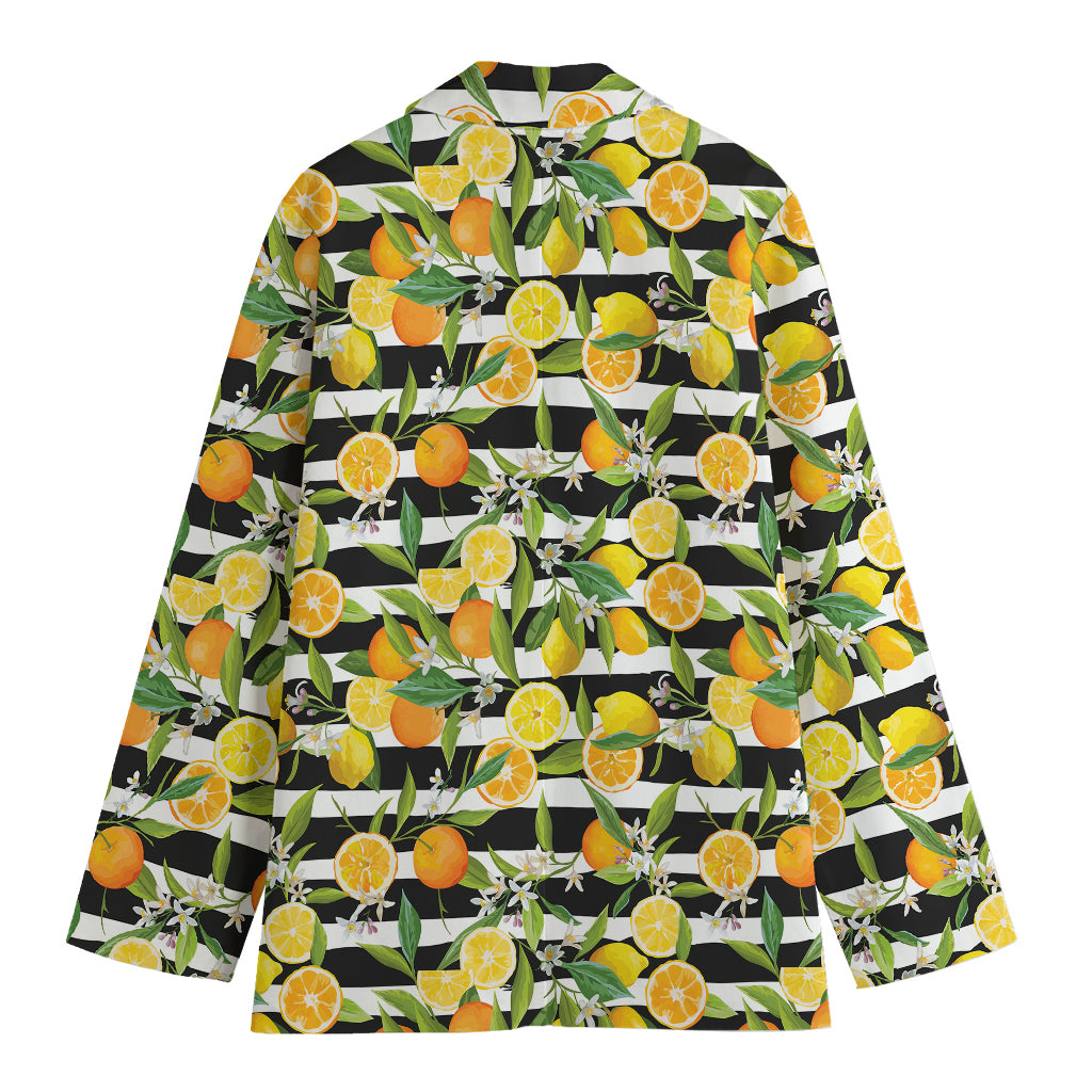 Orange And Lemon Striped Pattern Print Women's Cotton Blazer