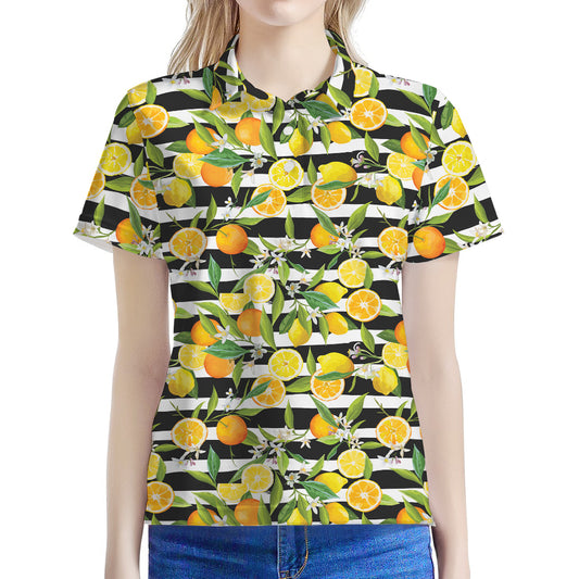 Orange And Lemon Striped Pattern Print Women's Polo Shirt