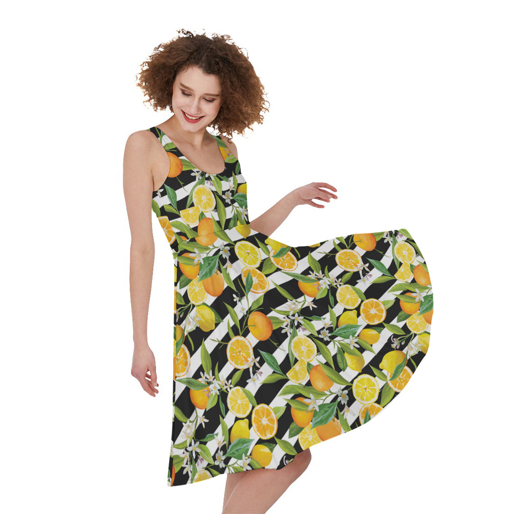 Orange And Lemon Striped Pattern Print Women's Sleeveless Dress