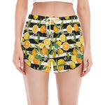 Orange And Lemon Striped Pattern Print Women's Split Running Shorts