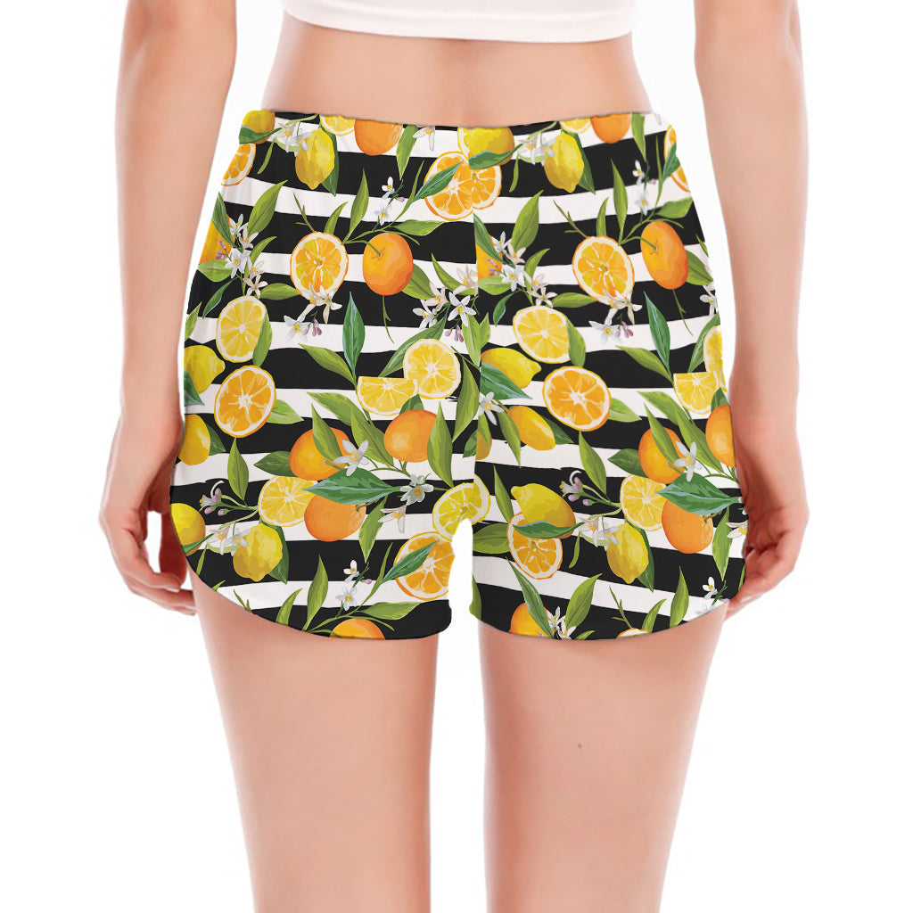 Orange And Lemon Striped Pattern Print Women's Split Running Shorts