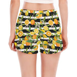 Orange And Lemon Striped Pattern Print Women's Split Running Shorts