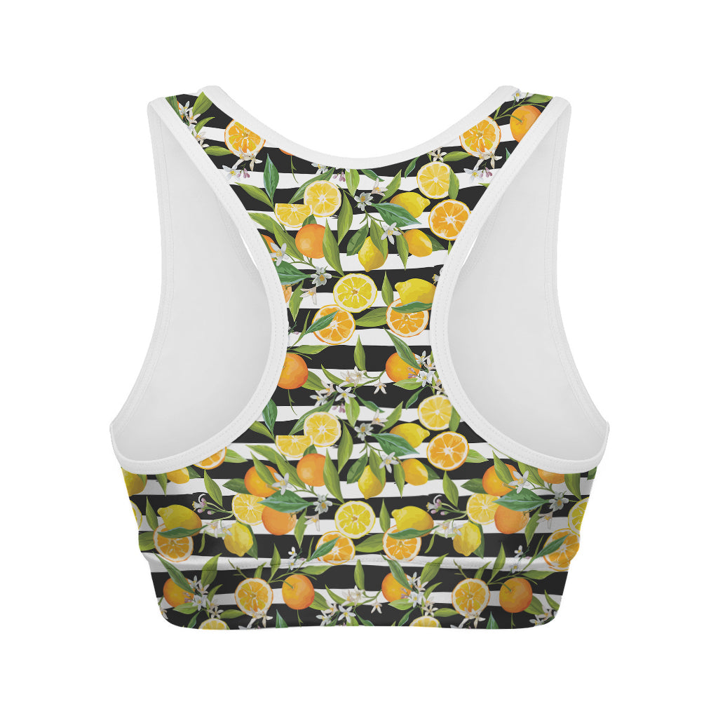 Orange And Lemon Striped Pattern Print Women's Sports Bra