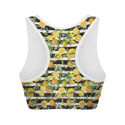 Orange And Lemon Striped Pattern Print Women's Sports Bra