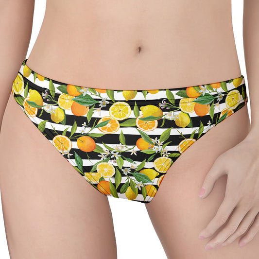 Orange And Lemon Striped Pattern Print Women's Thong