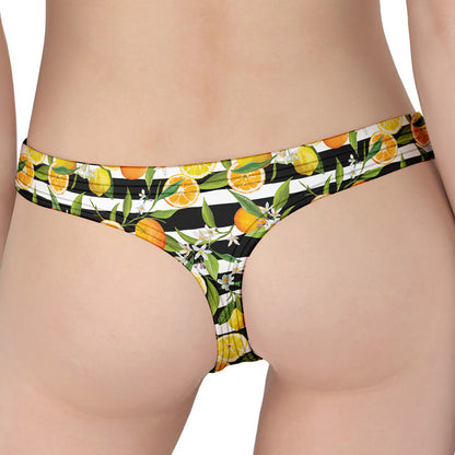 Orange And Lemon Striped Pattern Print Women's Thong