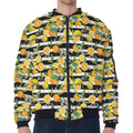 Orange And Lemon Striped Pattern Print Zip Sleeve Bomber Jacket