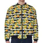 Orange And Lemon Striped Pattern Print Zip Sleeve Bomber Jacket