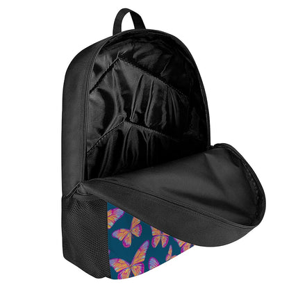 Orange And Purple Butterfly Print 17 Inch Backpack