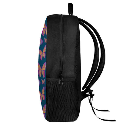 Orange And Purple Butterfly Print 17 Inch Backpack