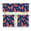 Orange And Purple Butterfly Print 3 Piece Kitchen Curtains