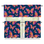 Orange And Purple Butterfly Print 3 Piece Kitchen Curtains